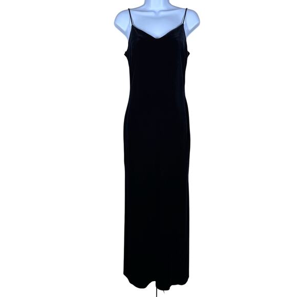 Niki Livas Black Velvet Spaghetti Strap Low Back Maxi‎ Gown Women's 6 Y2K Prom - Picture 1 of 14